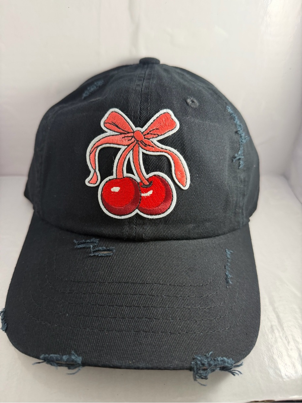 Cherry black distressed  hat